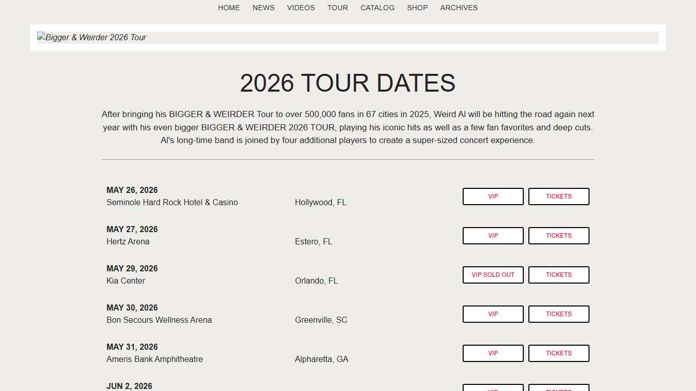 Bigger & Weirder 2026 Tour | "Weird Al" Yankovic