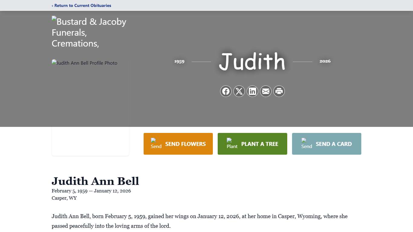 Judith Ann Bell Obituary January 12, 2026 - Bustard & Jacoby Funerals, Cremations, Monuments & Receptions